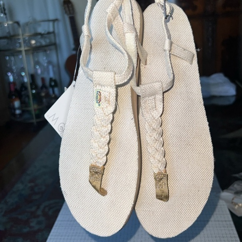 Rainbow T-Street Hemp Braided Buckle Womens Flat Summer Sandals Natural Beige